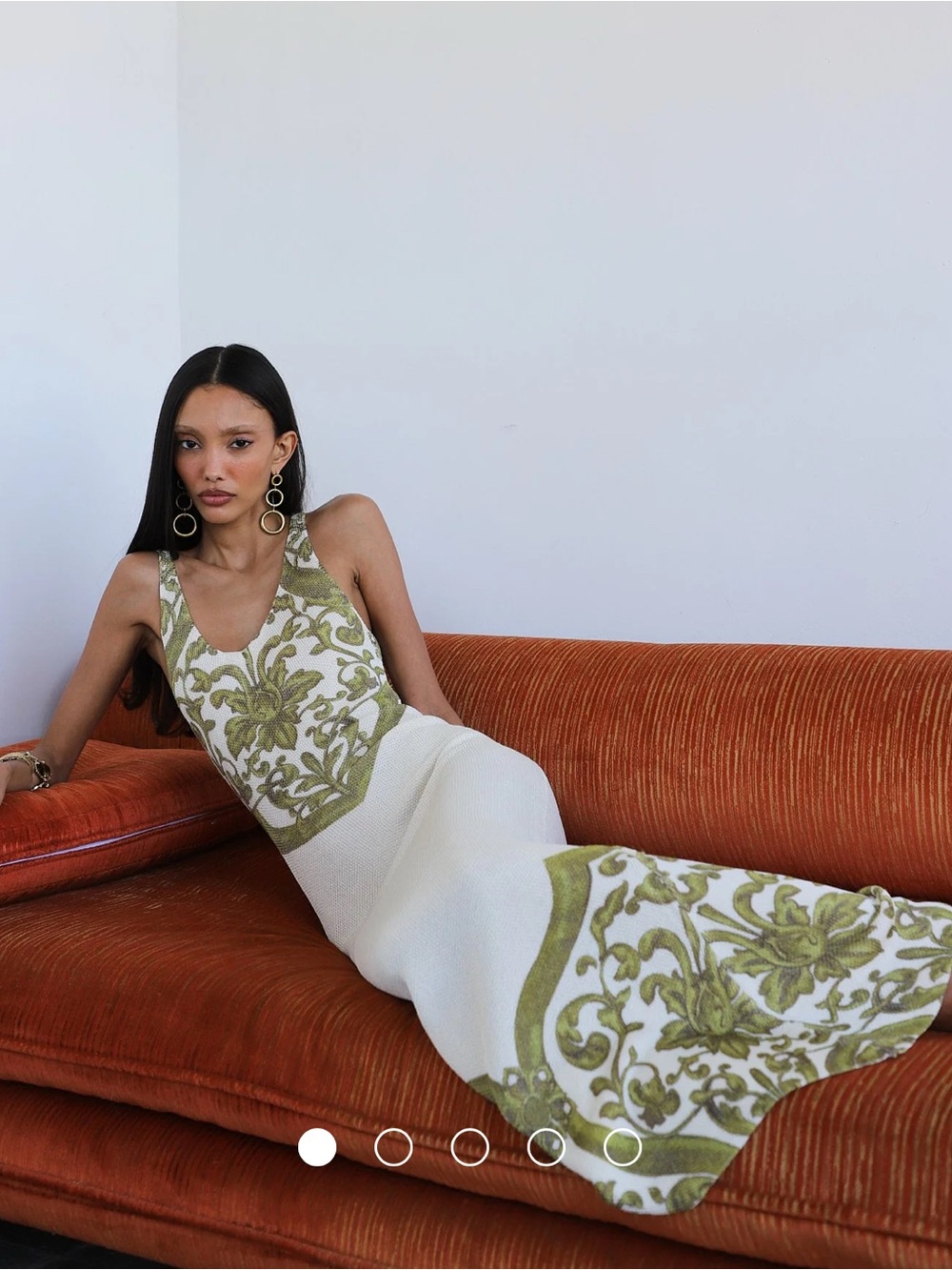 White and Olive Patterned Tank Maxi Dress